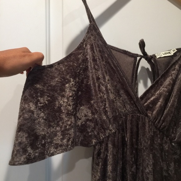 WORN ONCE Crushed Velvet Brown Cold Shoulder Dress - Picture 2 of 5